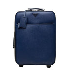 Prada Saffiano Travel Bag Suitcase Blue Leather