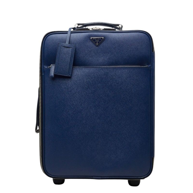 Prada Saffiano Travel Bag Suitcase Blue Leather