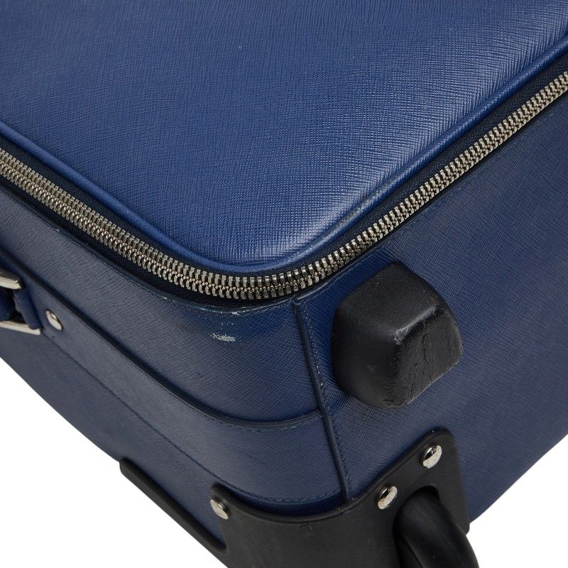 Prada Saffiano Travel Bag Suitcase Blue Leather