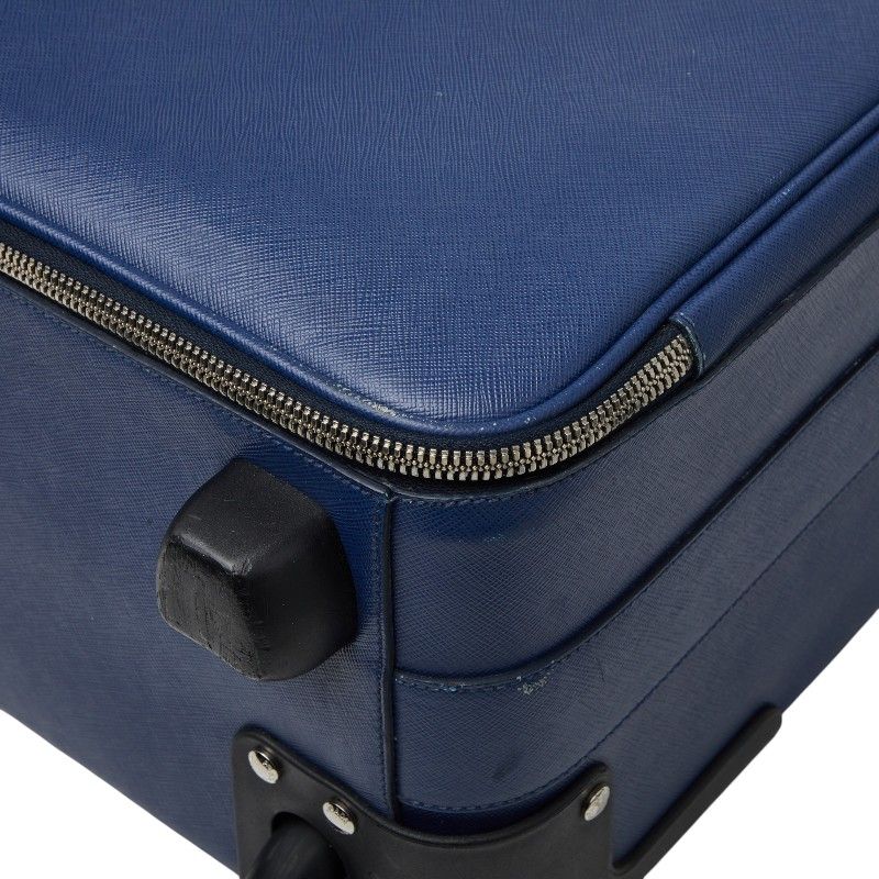 Prada Saffiano Travel Bag Suitcase Blue Leather