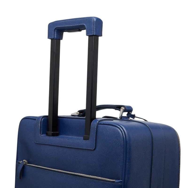 Prada Saffiano Travel Bag Suitcase Blue Leather