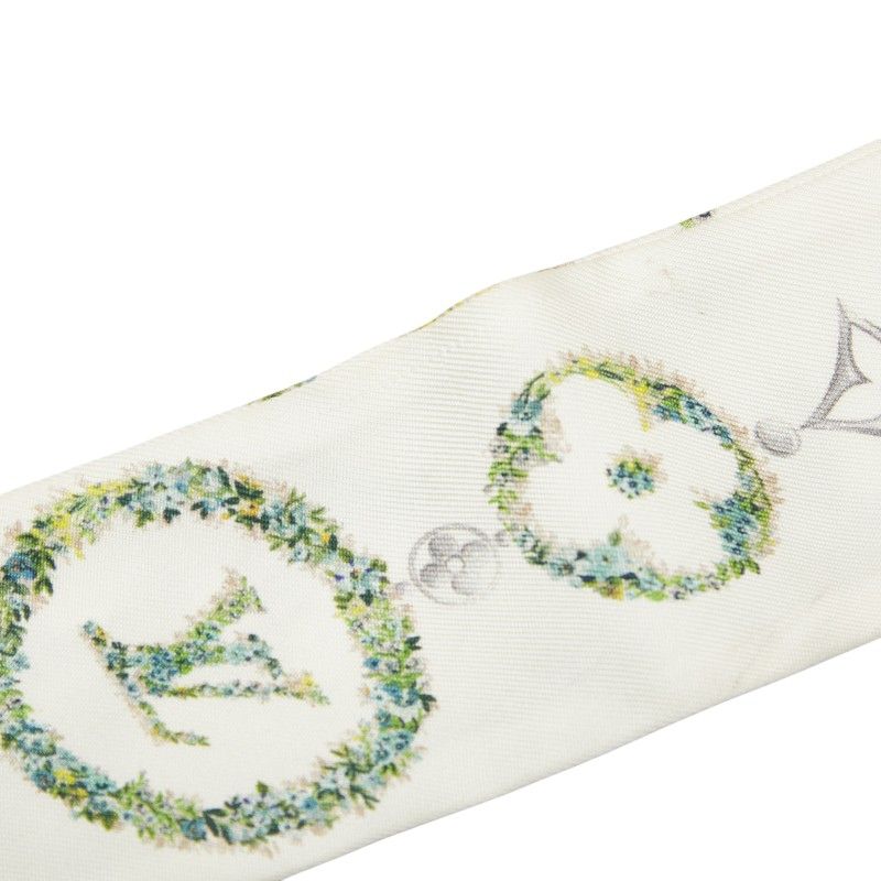 Louis Vuitton Bandeau BB Monogram Flower Twilly Scarf White Silk