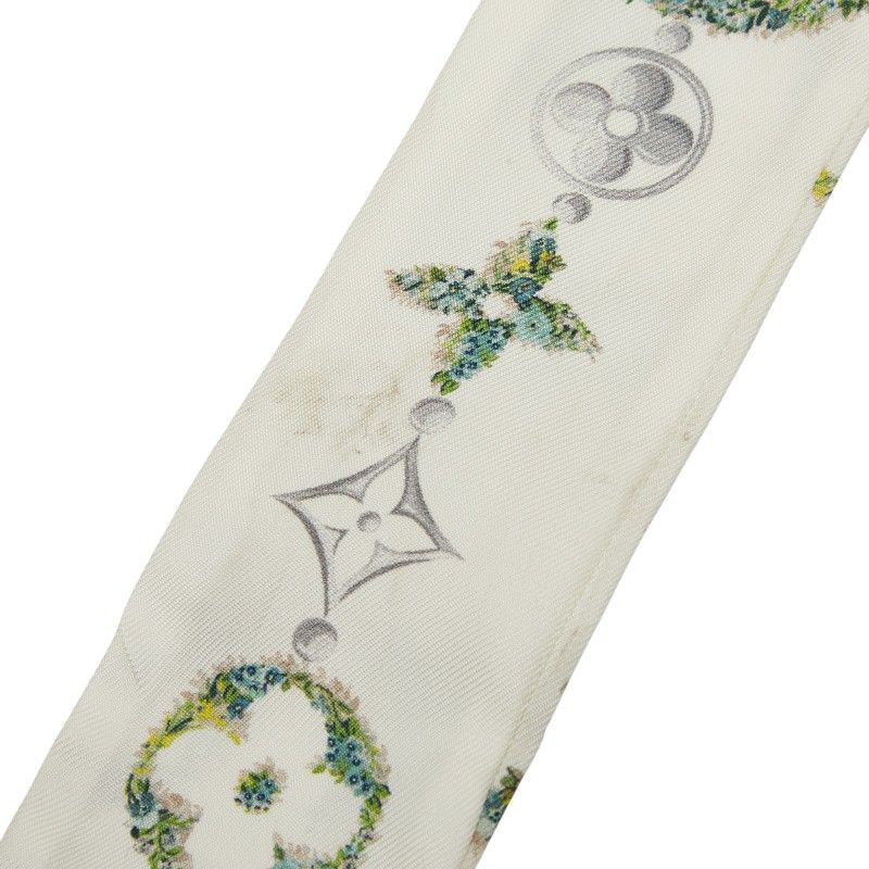 Louis Vuitton Bandeau BB Monogram Flower Twilly Scarf White Silk