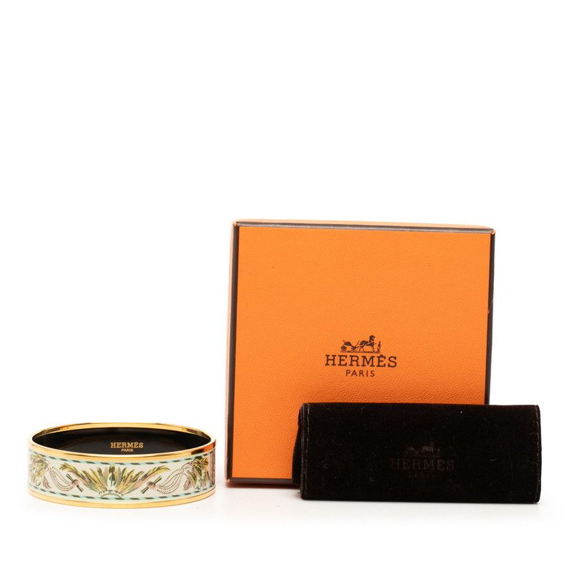 Hermes Enamel GM Cloisonne Bangle Gold Multicolor Plated Bracelet