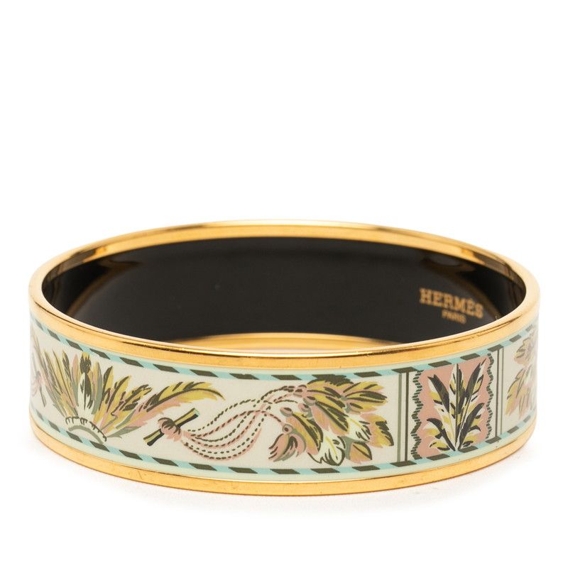 Hermes Enamel GM Cloisonne Bangle Gold Multicolor Plated Bracelet