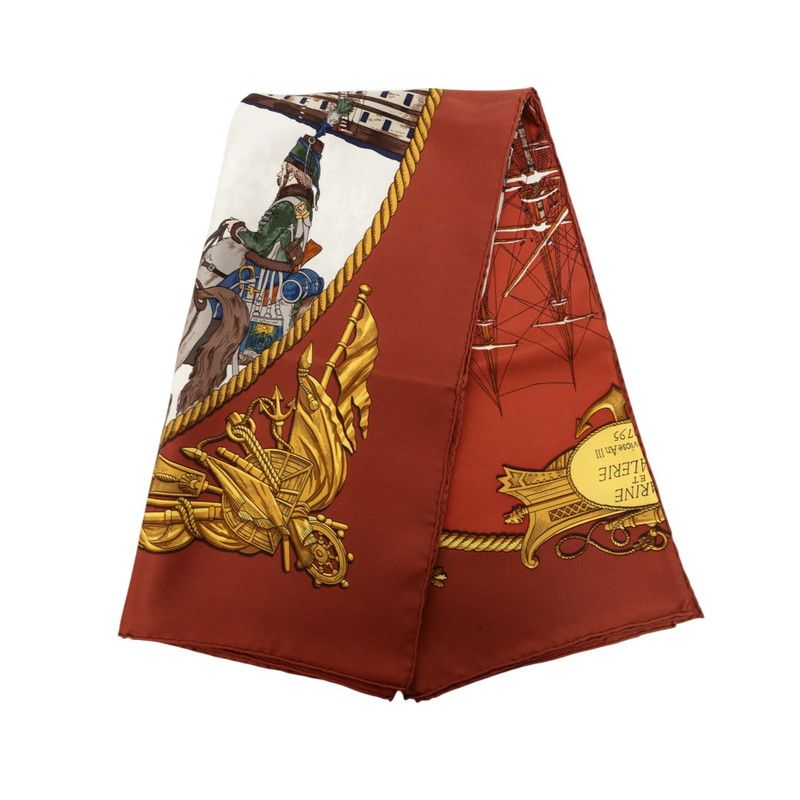 Hermes Carre 90 Marine Et Cavalerie Sea and Cavalry Scarf Brown Multicolor Silk