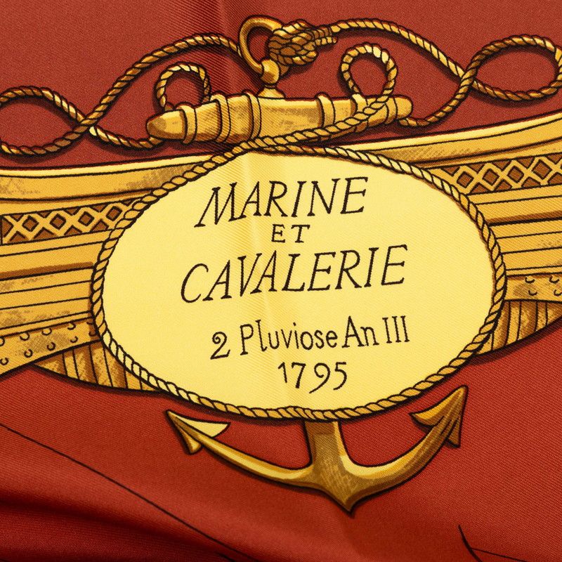 Hermes Carre 90 Marine Et Cavalerie Sea and Cavalry Scarf Brown Multicolor Silk