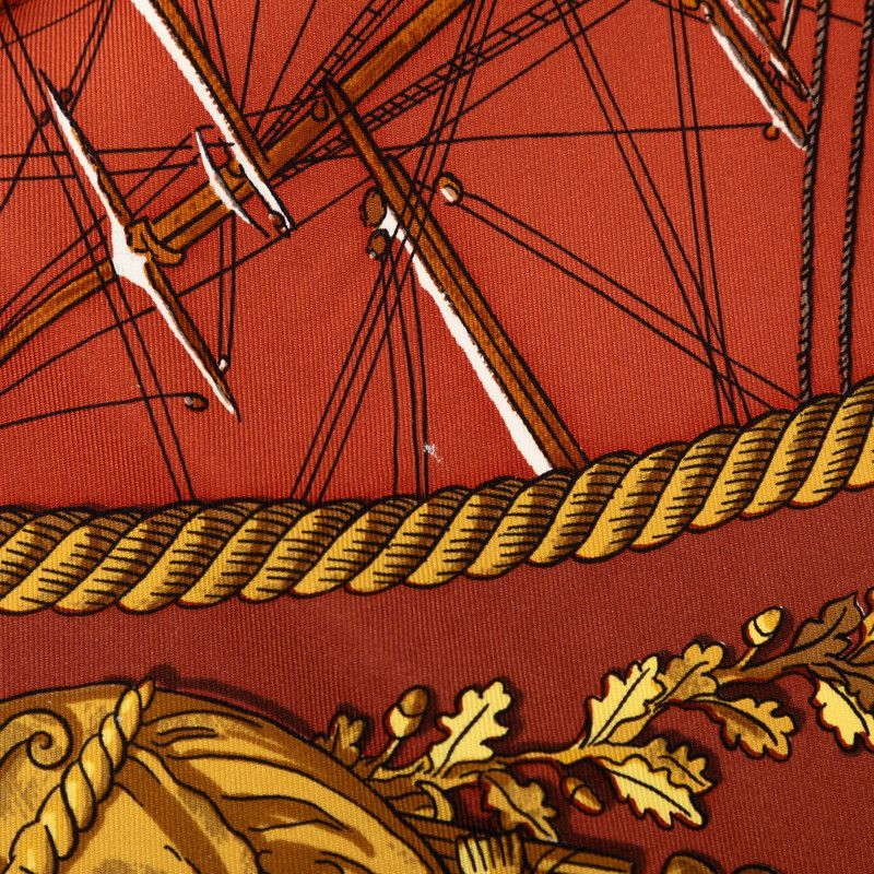 Hermes Carre 90 Marine Et Cavalerie Sea and Cavalry Scarf Brown Multicolor Silk