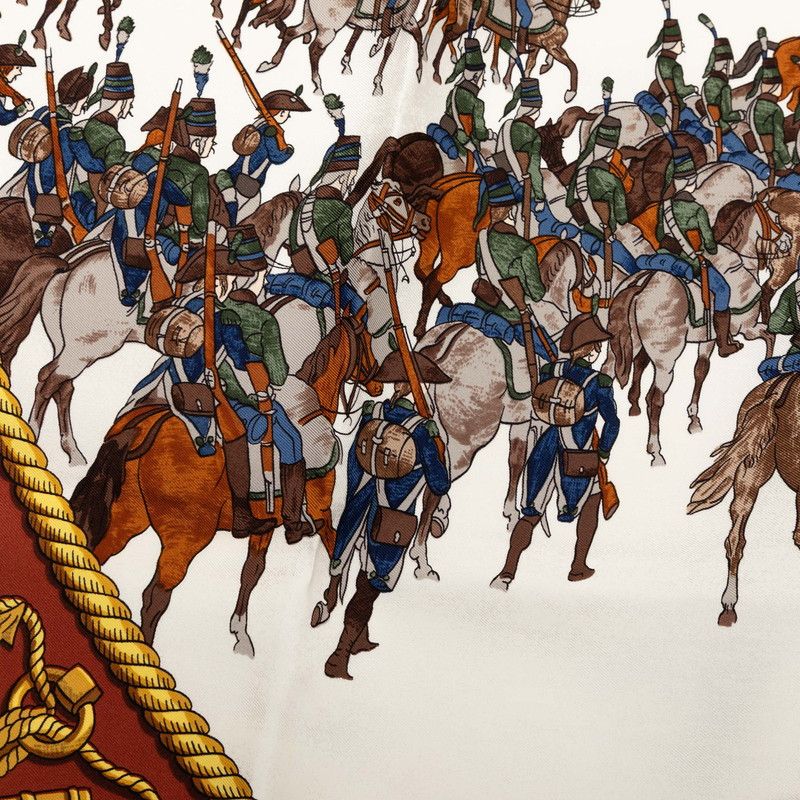 Hermes Carre 90 Marine Et Cavalerie Sea and Cavalry Scarf Brown Multicolor Silk