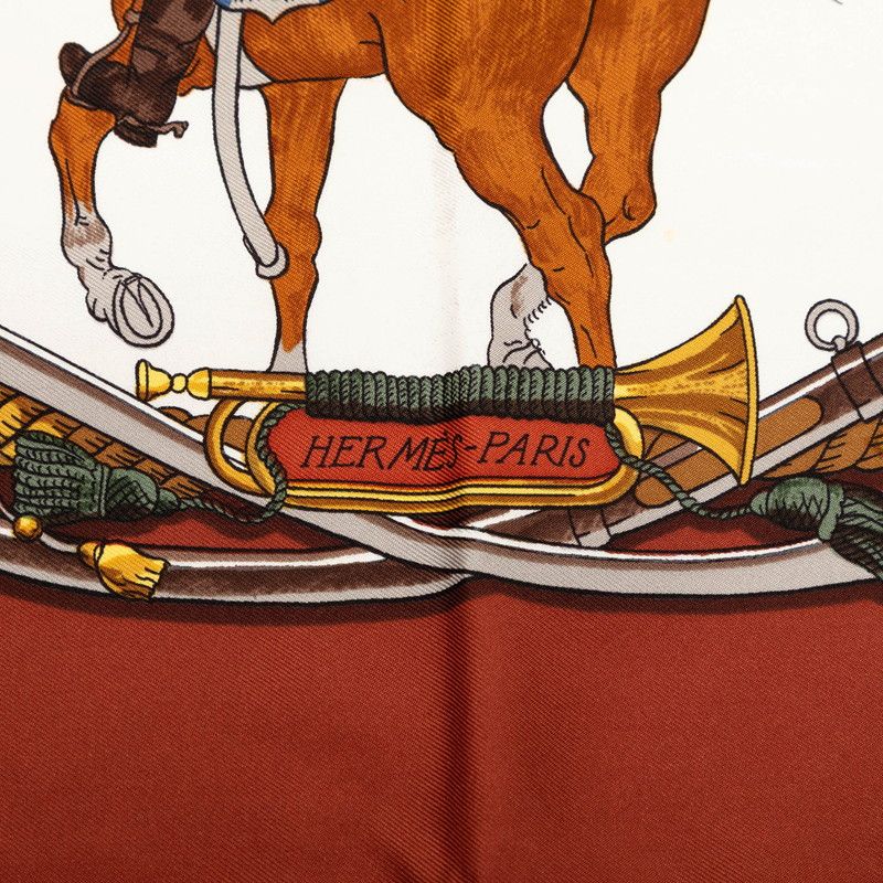Hermes Carre 90 Marine Et Cavalerie Sea and Cavalry Scarf Brown Multicolor Silk
