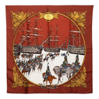 Hermes Carre 90 Marine Et Cavalerie Sea and Cavalry Scarf Brown Multicolor Silk