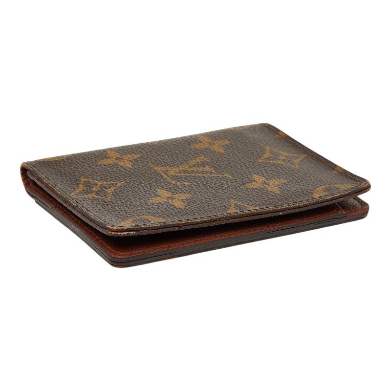 Louis Vuitton Monogram Card Holder Pass Vertical Case Brown Leather