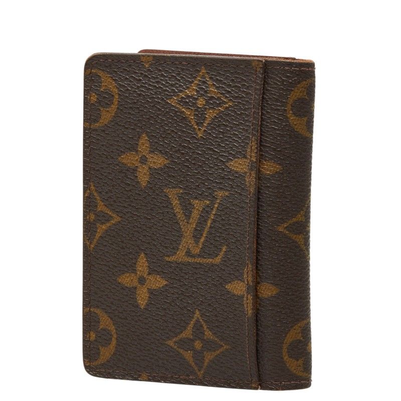 Louis Vuitton Monogram Card Holder Pass Vertical Case Brown Leather