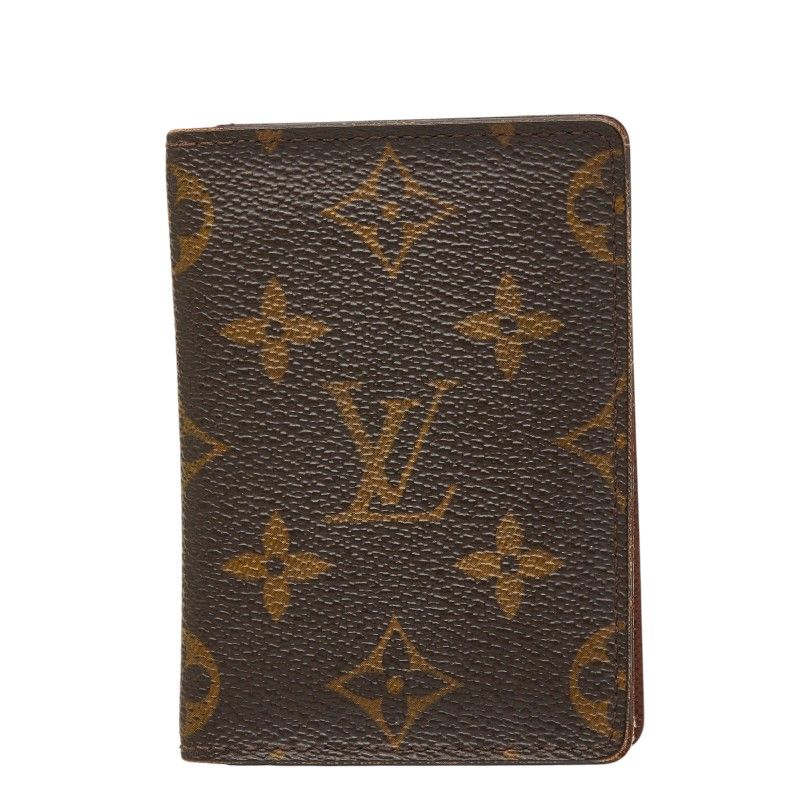 Louis Vuitton Monogram Card Holder Pass Vertical Case Brown Leather