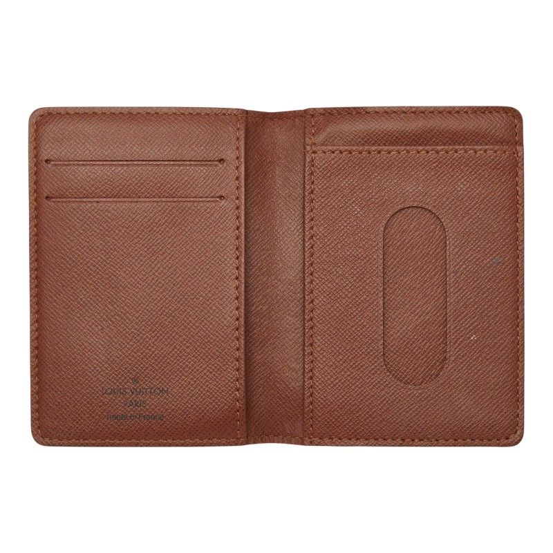 Louis Vuitton Monogram Card Holder Pass Vertical Case Brown Leather