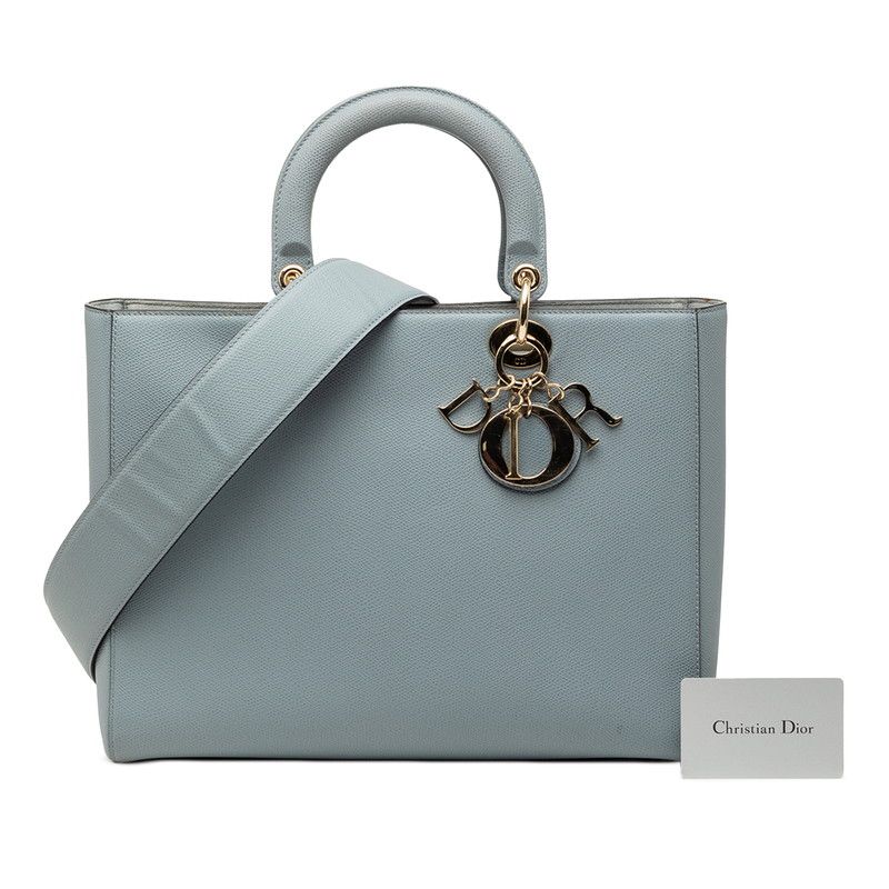 Dior Lady Dior Shoulder Bag 2-Way Blue Gray Leather