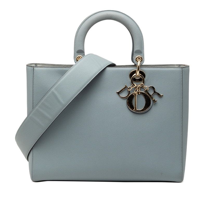 Dior Lady Dior Shoulder Bag 2-Way Blue Gray Leather