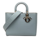 Dior Lady Dior Shoulder Bag 2-Way Blue Gray Leather