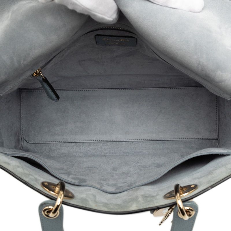 Dior Lady Dior Shoulder Bag 2-Way Blue Gray Leather