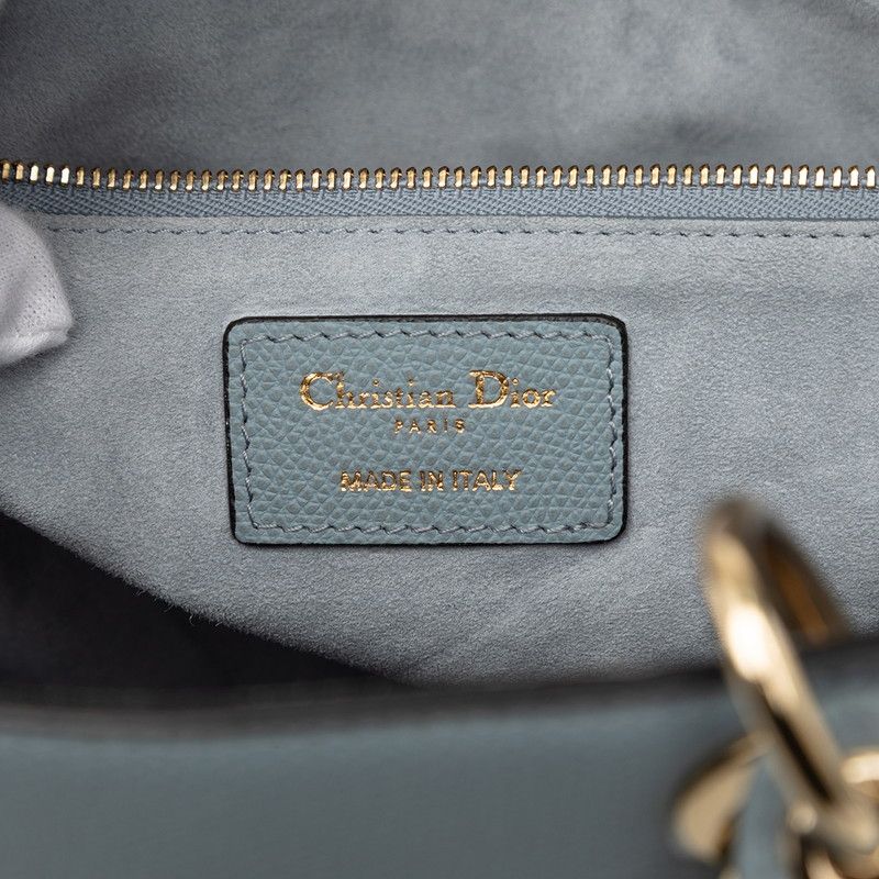 Dior Lady Dior Shoulder Bag 2-Way Blue Gray Leather