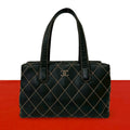 Chanel Quilted CC Logo Wild Stitch Leather Tote Shoulder Bag Black