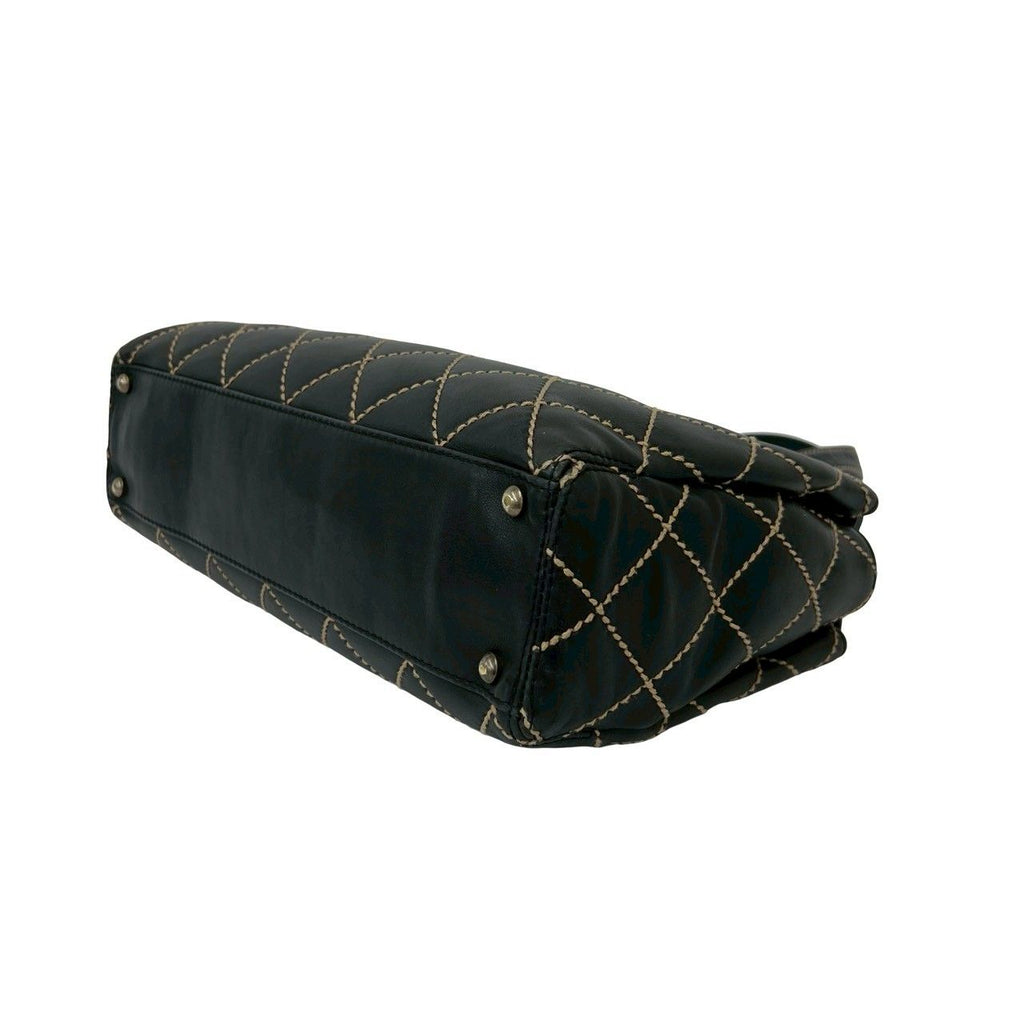 Chanel Quilted CC Logo Wild Stitch Leather Tote Shoulder Bag Black — view 8