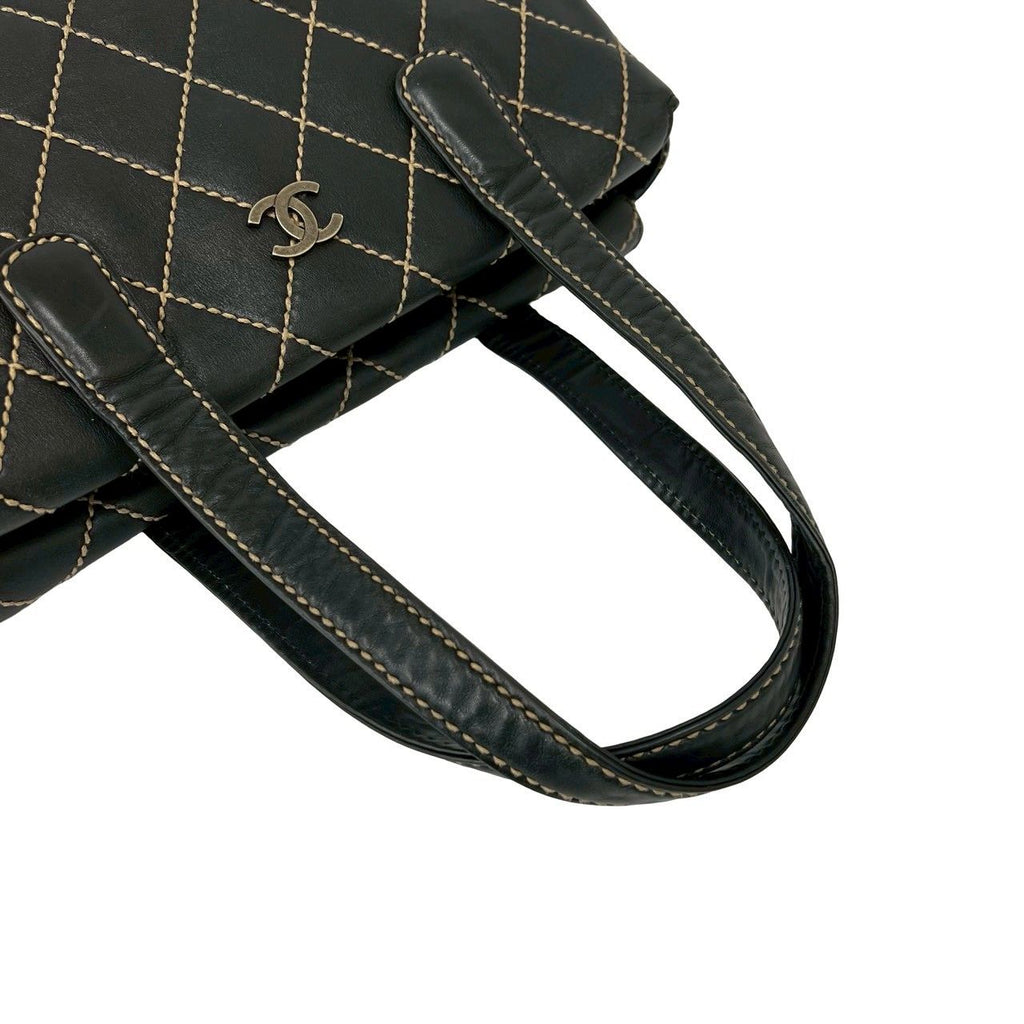 Chanel Quilted CC Logo Wild Stitch Leather Tote Shoulder Bag Black — view 4