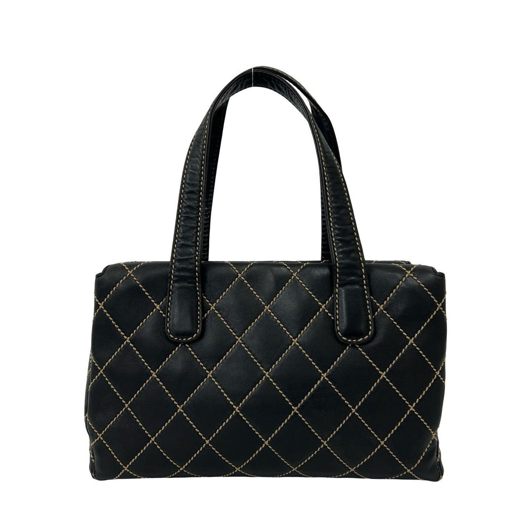 Chanel Quilted CC Logo Wild Stitch Leather Tote Shoulder Bag Black — view 3