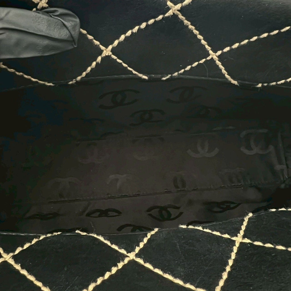 Chanel Quilted CC Logo Wild Stitch Leather Tote Shoulder Bag Black — view 9