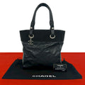 Chanel Card with No 19 Paris Biarritz PM Leather Tote Shoulder Bag Black