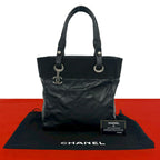Chanel Card with No 19 Paris Biarritz PM Leather Tote Shoulder Bag Black
