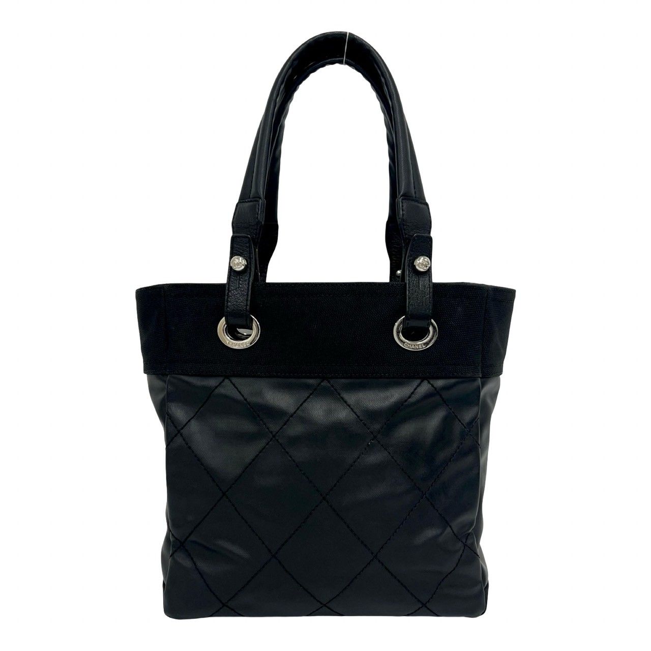 Chanel Card with No 19 Paris Biarritz PM Leather Tote Shoulder Bag Black — view 3