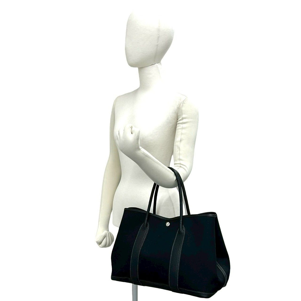 Hermes Garden Party PM Toile Officier Buffalo Leather Tote Black — view 2