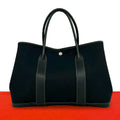 Hermes Garden Party PM Toile Officier Buffalo Leather Tote Black