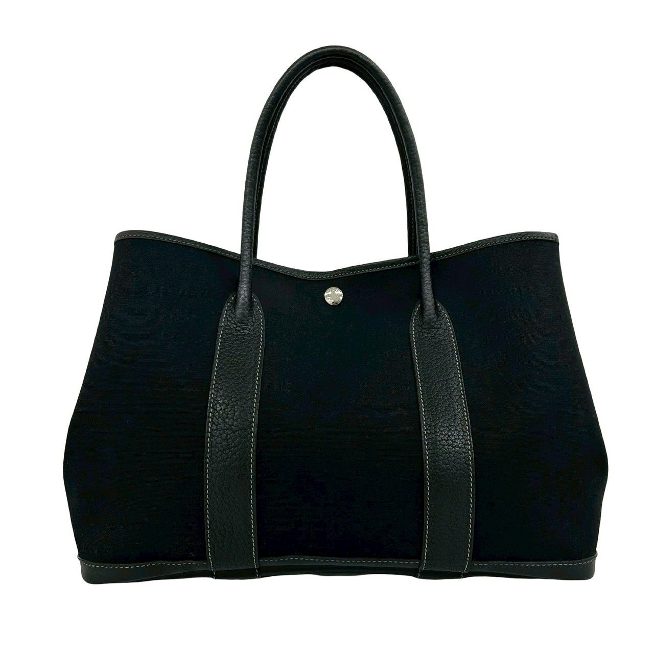 Hermes Garden Party PM Toile Officier Buffalo Leather Tote Black — view 3
