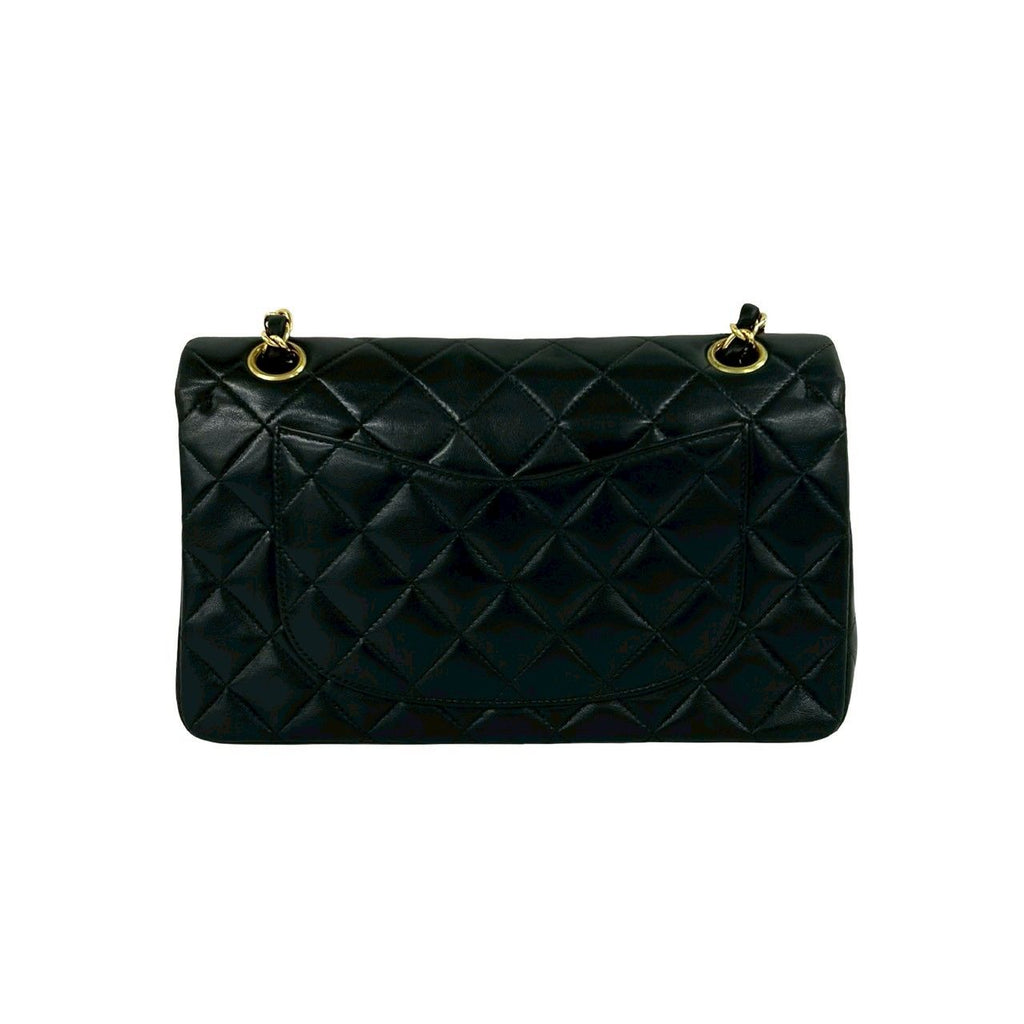 Chanel And No 5 Vintage Quilted Double Flap Lambskin Leather Shoulder Bag Black — view 3