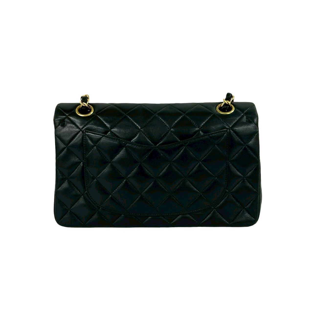 Chanel And No 5 Vintage Quilted Double Flap Lambskin Leather Shoulder Bag Black — view 3
