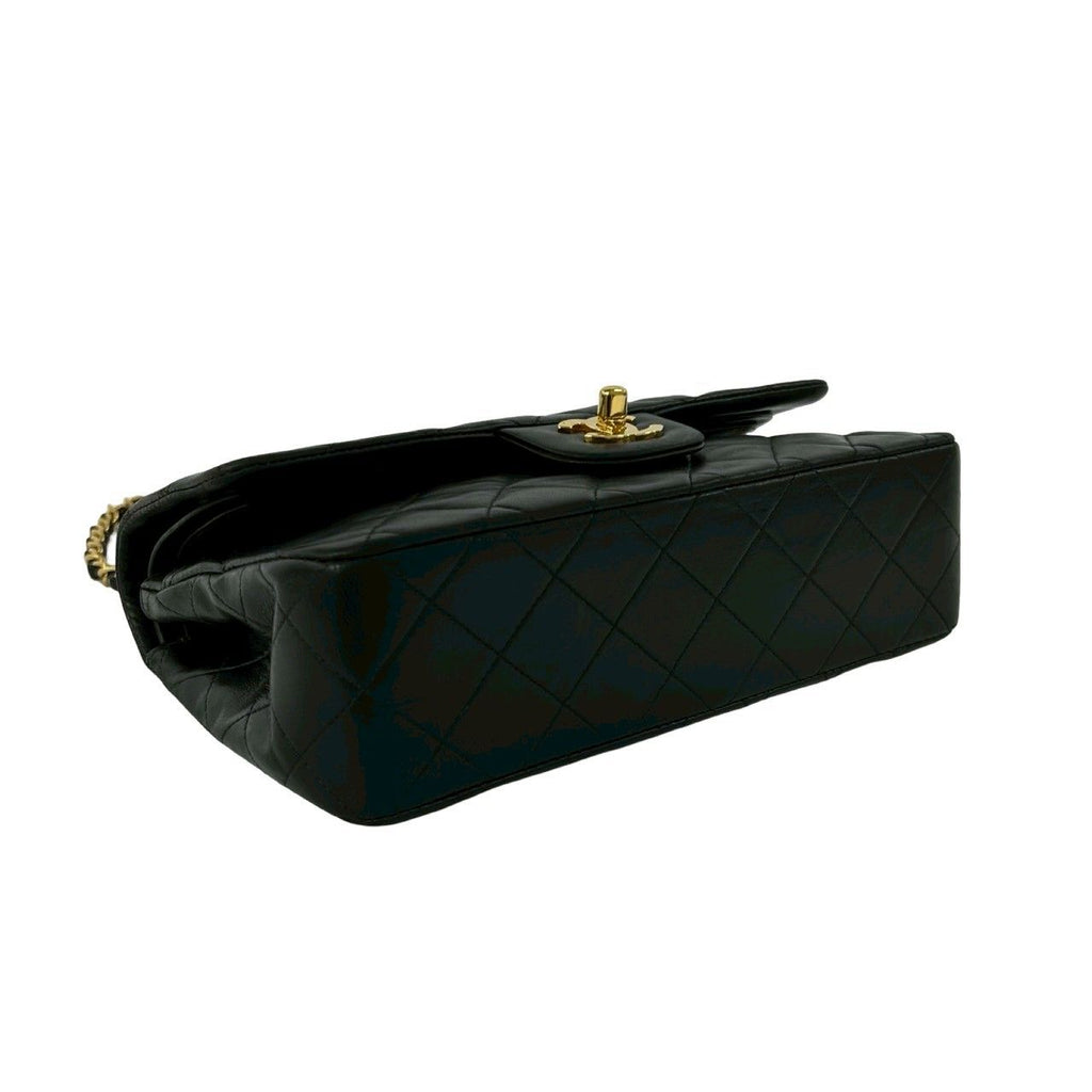 Chanel And No 5 Vintage Quilted Double Flap Lambskin Leather Shoulder Bag Black — view 7