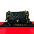 Chanel And No 5 Vintage Quilted Double Flap Lambskin Leather Shoulder Bag Black