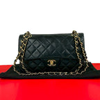 Chanel And No 5 Vintage Quilted Double Flap Lambskin Leather Shoulder Bag Black
