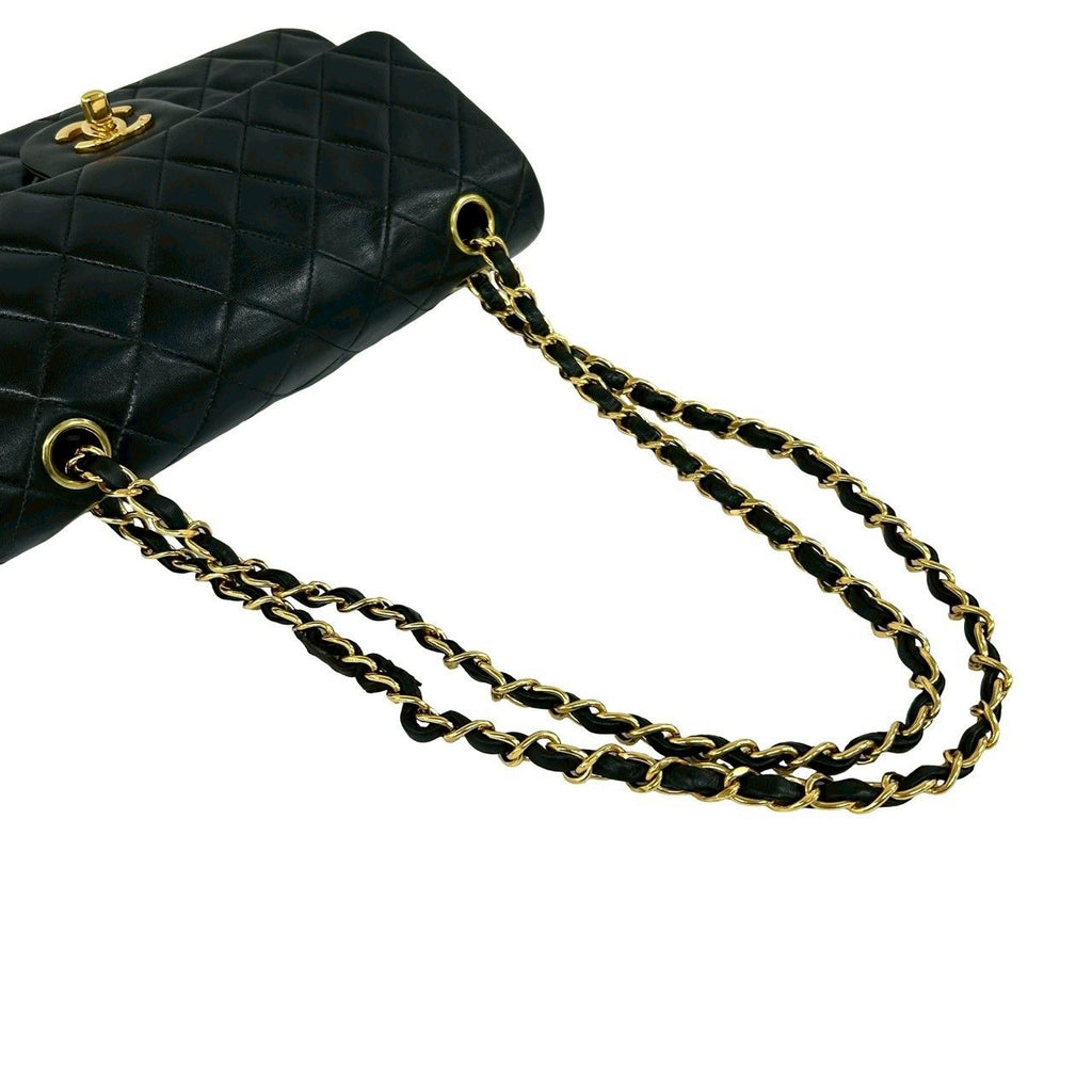 Chanel And No 5 Vintage Quilted Double Flap Lambskin Leather Shoulder Bag Black — view 4