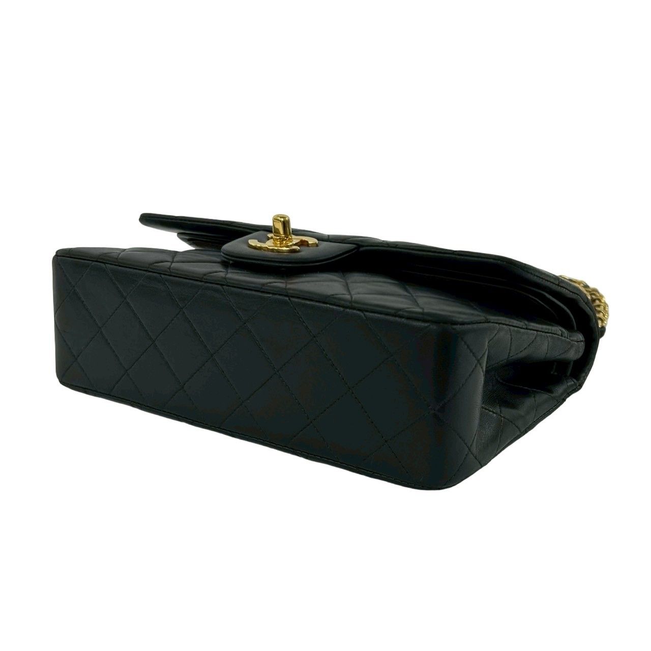 Chanel And No 5 Vintage Quilted Double Flap Lambskin Leather Shoulder Bag Black — view 8