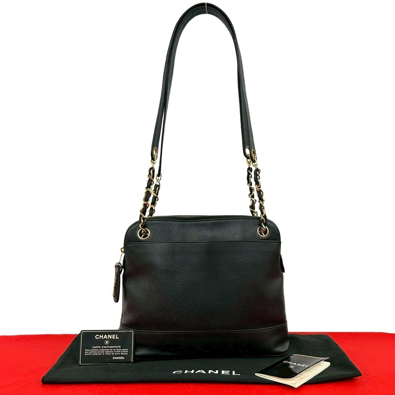 Chanel Card Vintage Caviar Leather Shoulder Bag Tote Black
