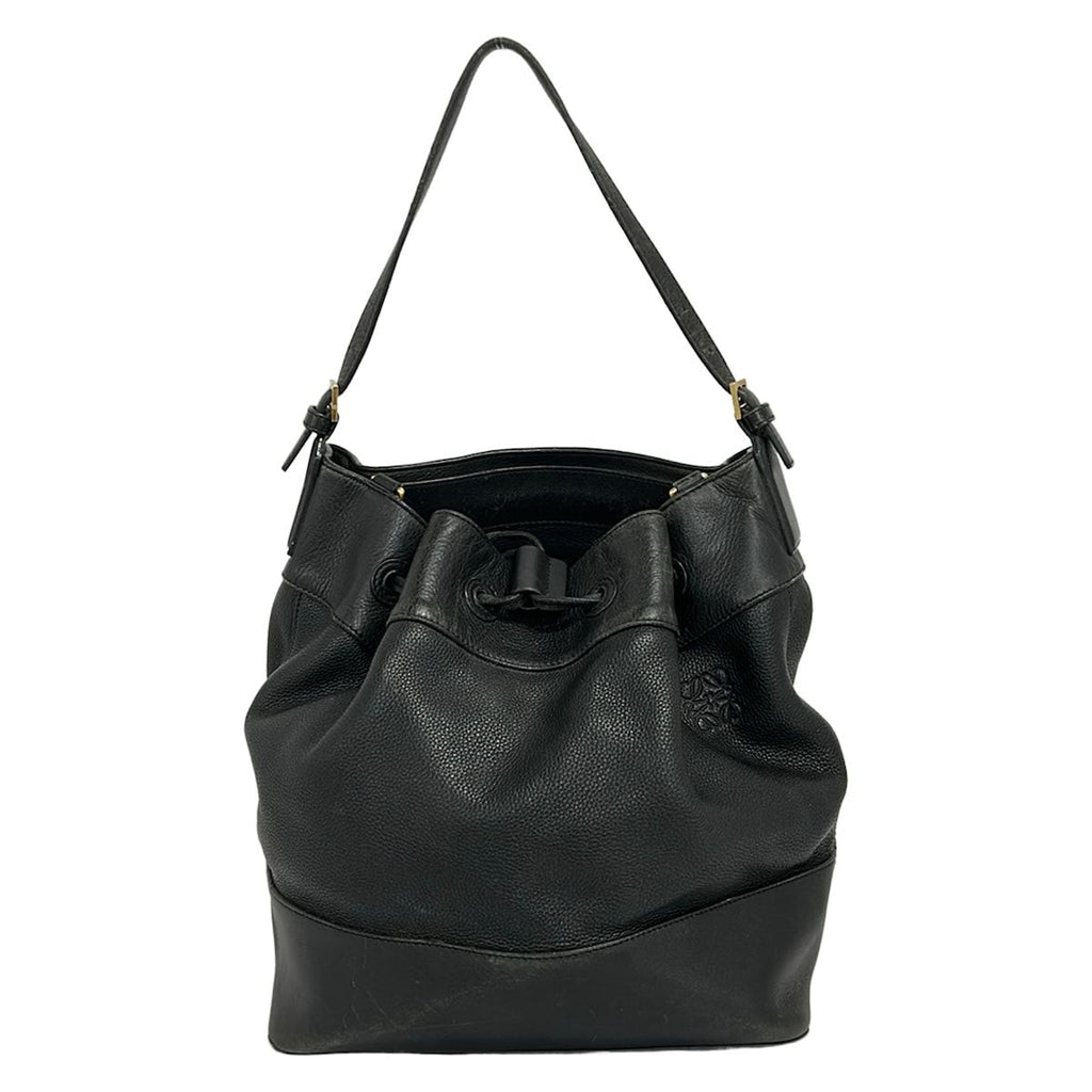 Loewe Shoulder Bag Black Drawstring Leather