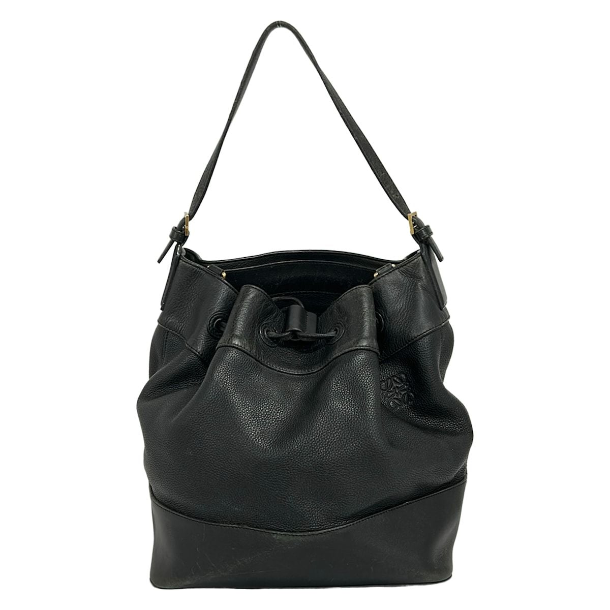 Loewe Shoulder Bag Black Drawstring Leather