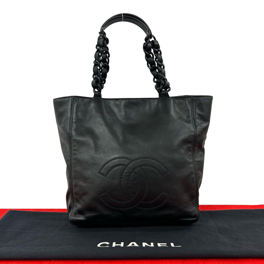 Chanel And No 5 CC Logo Lambskin Leather Chain Handbag Black