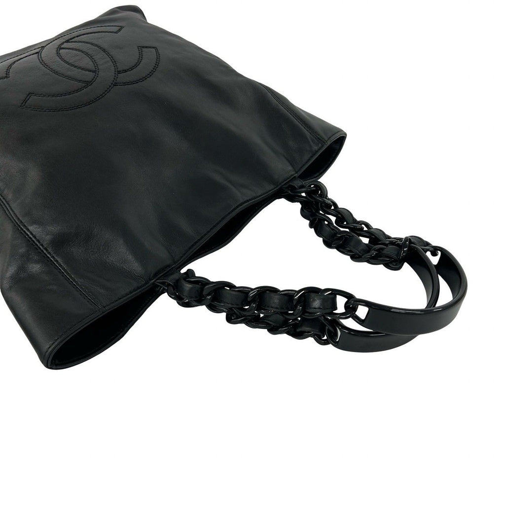 Chanel And No 5 CC Logo Lambskin Leather Chain Handbag Black