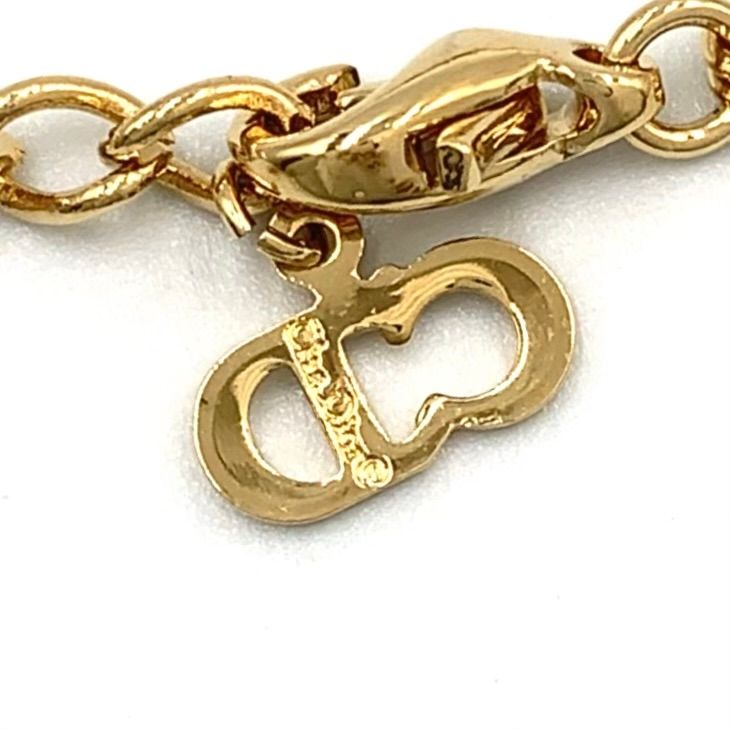 Dior CD Logo Rhinestone Color Stone Clear Gold Necklace — view 4