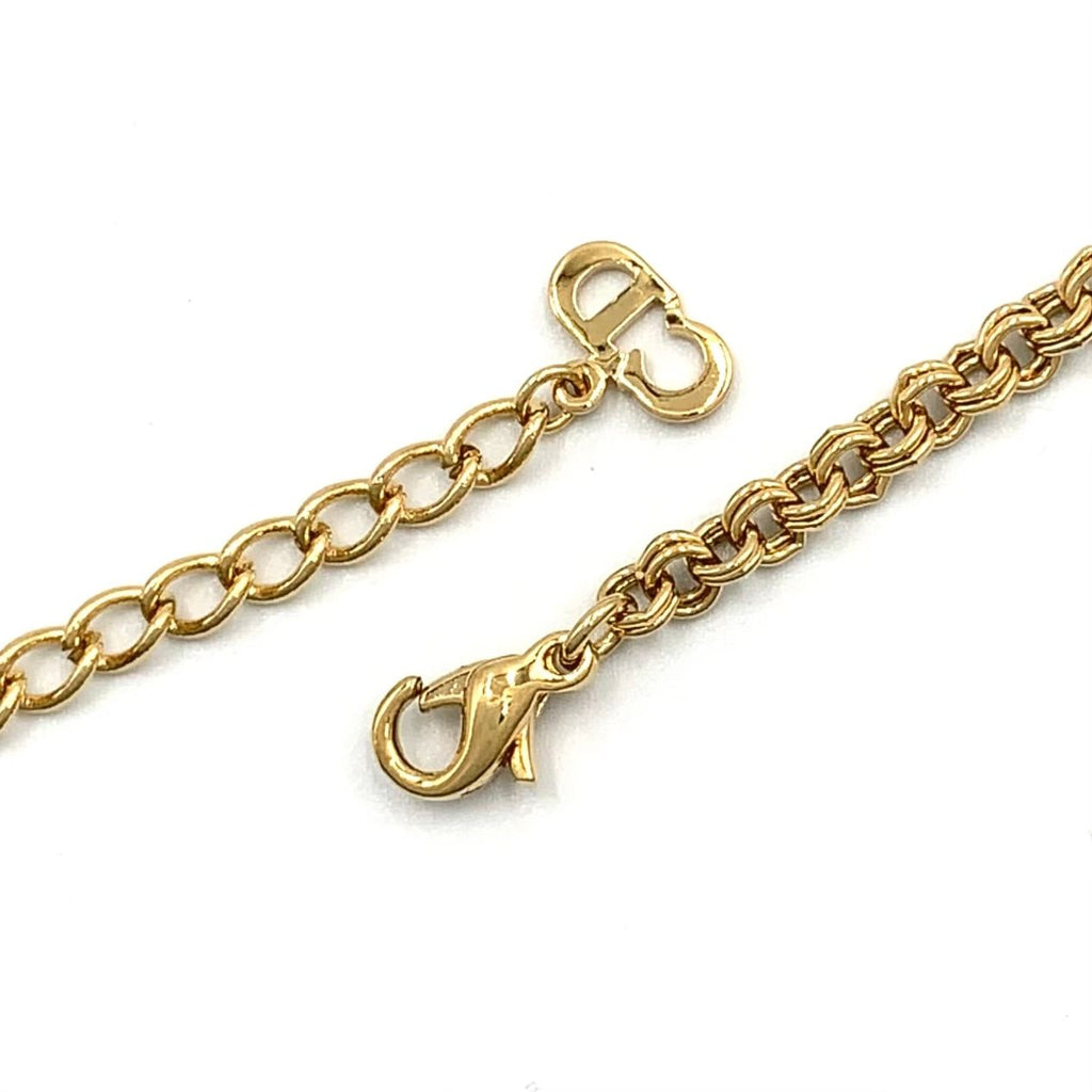 Dior CD Logo Rhinestone Color Stone Clear Gold Necklace — view 8
