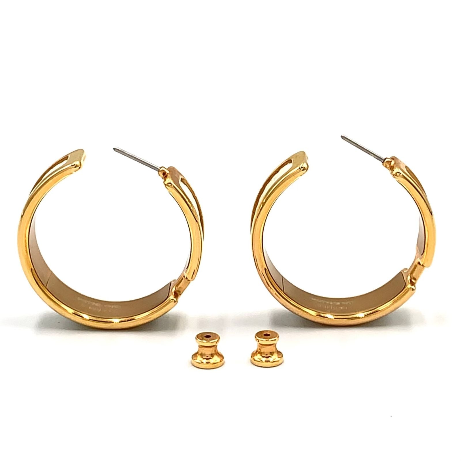 Hermes Olympe GM Hoop Leather Metal Gold White Earrings — view 7